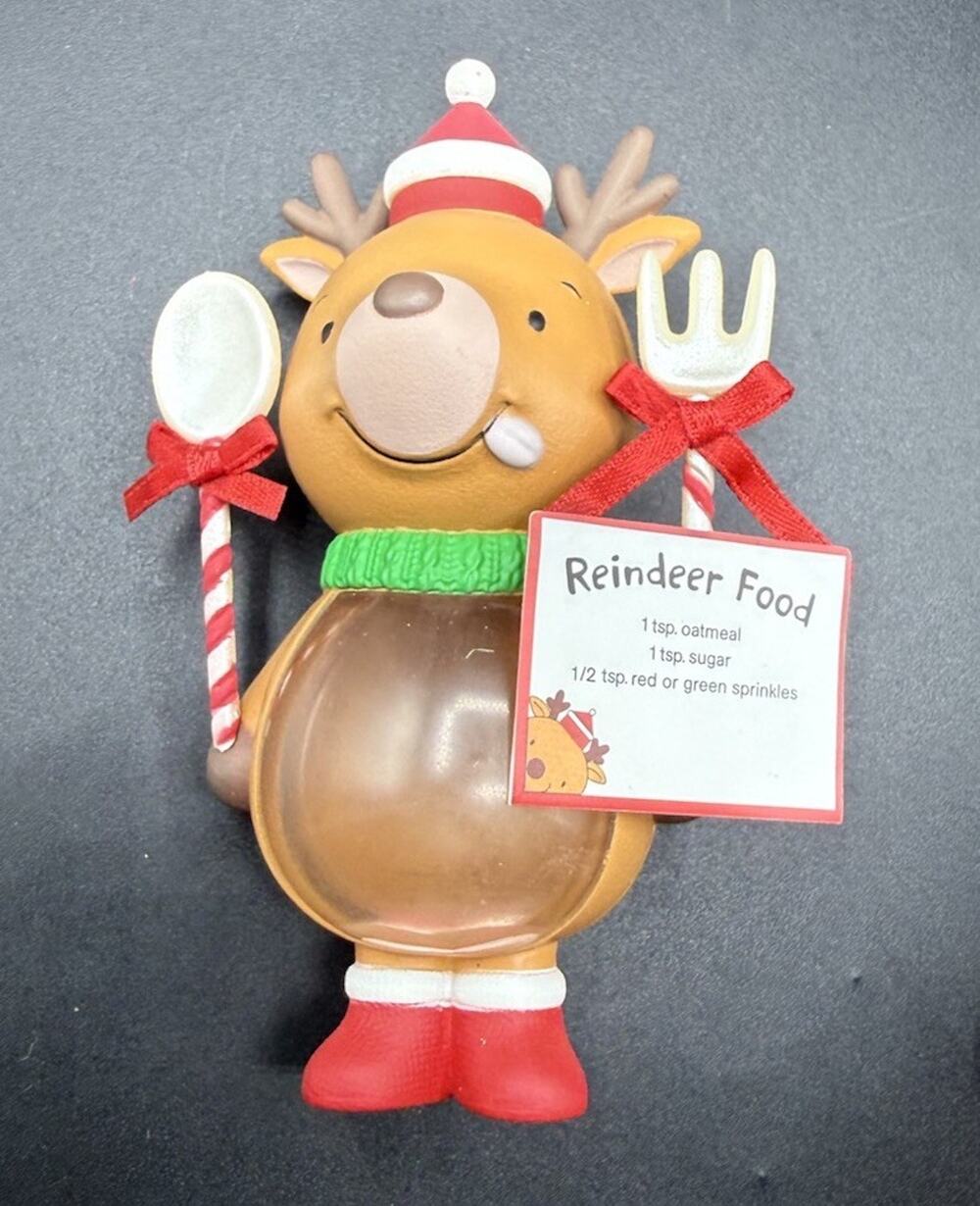 Vintage Hallmark Christmas reindeer ornament holds reindeer food No Box LO20